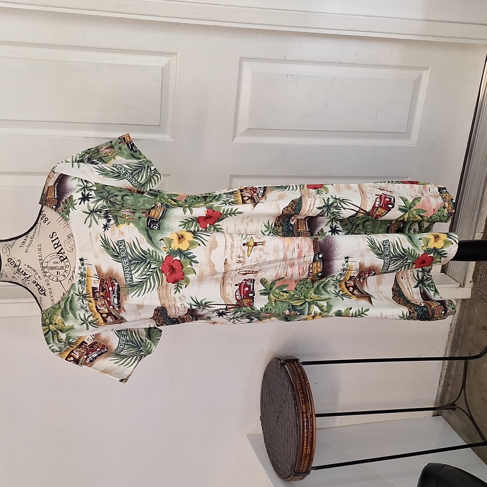 Bishop Street Hawaiian Dress palm trees car show Women Sz XL